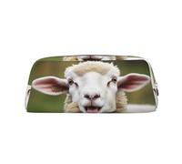 Funny Naughty Sheep Tongue Cute Animal Pencil Case Large Capacity Pencil Pouch Aesthetic Pen Bag Leather Makeup Bag for Women Men Travel Toiletry Bags Zipper Cosmetic Bag Wide-open Coin Pouch Purse