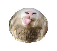Funny Naughty Sheep Tongue Cute Animal Print Shower Cap - Double Layer Breathable, Adjustable Elastic Strap, Durable Hotel Travel Essentials