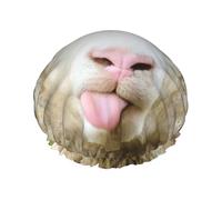 Funny Naughty Sheep Tongue Cute Animal Print Shower Essentials Bonnet For Women, Large Washable Elastic Band Bath Hair Wrap Shower Cap