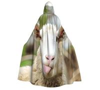 Funny Naughty Sheep Tongue Cute Animal print Unisex Medieval Viking Hooded Cape Cloak for Halloween Cosplay, Christmas Party Costume Outfits