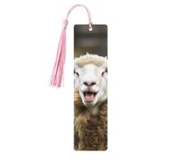 Funny Naughty Sheep Tongue Cute Animal Wooden Bookmarks 5 Pcs,Handmade Double-Sided Printed Book Marks Page Markers with Pink Tassels Book Accessories Gift for Book Lovers Women Men