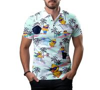 Funny Neon Splash Golf Apparel Shirts for Men Dry Fit Performance Moisture Wicking Mens Golf Gifts Collared Short Sleeve Shirt, Hawaii Ship Duck, Medium