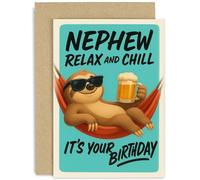 Funny Nephew Birthday Card for Him - Chilled Sloth Design - Playful Humorous Card For Nephew From Auntie Uncle - For Adult Child Boy - Blank Inside With Envelope