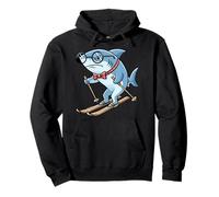 Funny Nerd Shark On Skis With Glasses And Bow Tie Pullover Hoodie