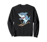 Funny Nerd Shark On Skis With Glasses And Bow Tie Sweatshirt