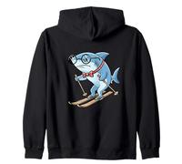 Funny Nerd Shark On Skis With Glasses And Bow Tie Zip Hoodie