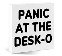 Funny Neutral Desk Decor Panic at the Desk-o Work Mental Health Decorative Plaque Funny Office Decor Gift for Coworkers Depression Anxiety Work Sign White Elephant Gifts 5 x 5 Inch