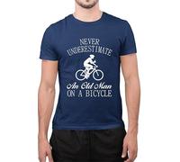 Funny Never Underestimate an Old Guy On A Bicycle Sarcastic Cycling Lovers Tee for Kids Teen Adults Unisex T-Shirt(M, Navy)