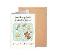 Funny New Baby Card for Boy or Girl, Humorous Cute Obstacle Course Design, Congratulations Greeting Gift for New Parents, Blank Inside Thick Cardstock with Envelope 12x17cm