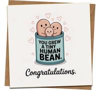 Funny New Baby Card - “You Grew a Tiny Human Bean” Congratulations Greeting Card, 145mm x 145mm Square, Gender Neutral, Baby Shower/New Parents, Includes Kraft Envelope