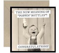 Funny New Baby Greeting Cards for Expecting Parents - 'Poppin Bottles' Hilarious Design - Humorous Newborn Gifts for Him Her - Baby Boy or Girl Presents - Joke, Rude, Cheeky - Blank Inside
