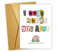 Funny New Home Card I Know Where You Live, Welcome to Your New Home Card with Envelope, Collage Style Moving House Card, Humorous House Warming Gifts for Friends, Family 17.6x12.5cm