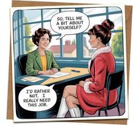 Funny New Job Greeting Card - Retro Comic Job Interview Joke - Blank Inside - 145mm x 145mm - Includes Kraft Envelope - Office Humor Card for Men & Women