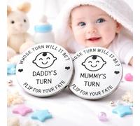 Funny New Parents Decision Coin Gift for Mum and Dad - Mummy’s Turn Daddy’s Turn Stainless Steel Double Sided Coin 30mm, Pregnancy Announcement Present, First Time Parents Novelty