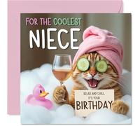 Funny Niece Birthday Card - Relaxing Bath Cat - Cheeky Happy Birthday Card for Niece from Auntie Uncle, 145mm Joke Humour Bday Greeting Cards