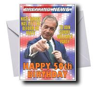 Funny Nigel Farage Personalised 50th Birthday Card for Men & Women, Any Name or Text Added, For Mum Dad Husband Wife Brother Sister Grandad Grandma Friend etc, Reform UK Politics Cards