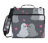 Funny Nile Seals Hearts 3 Ringing Binder with Extra Pockets with Handle and Removable Shoulder Strap Waterproof Portfolio Binder Suitable for Middle School Bolsa de almacenamiento de archivos