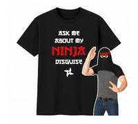 Funny Ninja Flip T-Shirt - “Ask Me About My Ninja Disguise” - Hidden Costume Gag Tee for Kids & Adults - Hilarious Shirt for Parties, Gifts & Cosplay (XL) Black