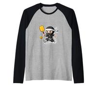 Funny Ninja Pickleball Player Chibi Action Warrior Raglan Baseball Tee