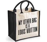 Funny Non Designer MIDI jute Bag -- My Other Bag Is A L.V (Black)