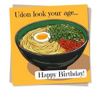 Funny Noodle Happy Birthday Card - Udon Look Your Age - For Noodle Lovers - Funny Birthday Card For Friend, For Women, For Men, For Partner