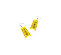Funny Novelty Acrylic Caution Sign Dangle Earrings, Slippery When Wet Warning, Alloy Hooks