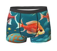 Funny Novelty Boxer Briefs Underwear for Men-Unique Humorous Design Boxer Shorts Ocean Underwater Fish Print, Black, M