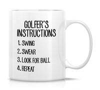 Funny Novelty Coffee Mug Golfer\U2018S Instructions 1 Swing 2 Swear 3 Look for Ball 4 Repeat Lightweight Bright Porcelain Tea Cup with Handle Cup Office Mugs. 11 Oz