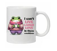 Funny Novelty Frog Ceramic Mug with Hilarious Quotes and Puns, Various Designs and Boxed Ready for Gifting - Drinkware, Tumbler (I Can't Live Laugh Love)