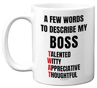 Funny Novelty Gifts for Your Boss - A Few Words to Describe My Boss Mug - Funny Mugs for Men, Rude Gifts for Women, Secret Santa Mug for Work Colleagues, 11oz Ceramic Dishwasher Safe Mugs - Made in UK