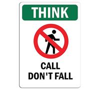 Funny Novelty Metal Sign Retro Wall Decor Think Call Don'T Fall Signs Warning Traffic Road Street Caution Sign Safety Sign Outdoor Or Indoor Signs For Office Work Home 20x30cm