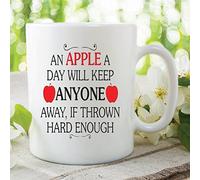 Funny Novelty Mug an Apple A Day Keep Anyone Away Joke Coffee Cup Gift WSDMUG309