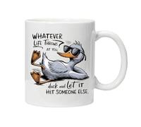 Funny Novelty Mug - Chilled Out Duck with Quote 'Whatever Life Throws at You Duck' - Reusable - Drinkware Ceramic Washable Comes Boxed Ready for Gifting