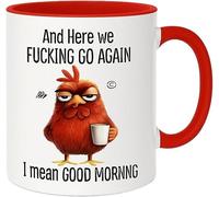 Funny Novelty Mug - Here We F*cking Go Again I Mean Good Morning, Funny Sarcastic Coffee Mug Chicken Fun Work Cup for Mom,Sister,BFF,Friends,Coworkers,Boss,Silly Secret Santa Presents (Red)