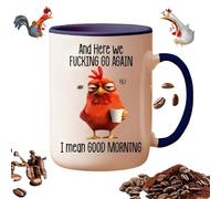 Funny Novelty Mug, Here We Fcking Go Again, I Mean Good Morning, Funny Sarcastic Coffee Mug, Irrite Chicken Cup for Mom, Sister, BFF, Friends, Coworkers, 15oz (Purple)