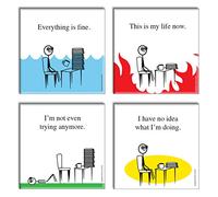 Funny Novelty Office Fridge Magnets (4 Items) Gag Gift Idea - Everything is Fine, This is My Life Now, I Have no idea What I'm Doing, and I'm not Even Trying Anymore
