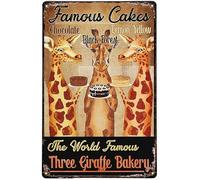 Funny Novelty Tin Sign Giraffe Famous Cakes The World Famous Three Giraffe Bakery Wall Decorations Gifts For Home Bar Farm Room Garden Plaque 20x30cm