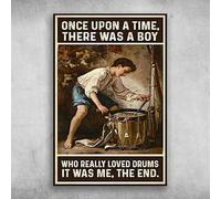 Funny Novelty Tin Sign Once Upon A Time There was A Boy Who Really Loved Drums Metal Tin Sign Signage Decoration Home Kitchen Restaurant Wall Club Club House Decoration Sign 8x12 Inch