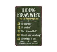 Funny Novely Metal Tin Sign Hiding From Wife Bar Outdoor Home Metal Signs For Home Bar Kitchen Coffee Man Cave Garage Wall Decor Art Tin Sign 12x16 Inch