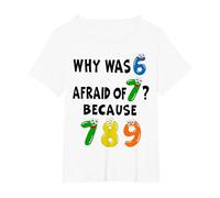 Funny Number Day Why was 6 Afraid of 7 Math Day Costume Kids T-Shirt, Women's Plus, White, 1X