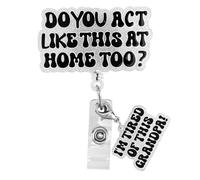 Funny Nurse Badge Reel, Acrylic Glitter Retractable ID Card Badge Holder with Alligator Swivel Clip and I'm Tired of This Grandpa Matching Charm for Nurse Doctor Nursing CNA Worker Teacher