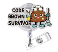 Funny Nurse Badge Reel, Code Brown Survivor Retractable ID Holder, Cute Nursing Badge Clip Work Accessories Gifts for Nurses CNAS Doctors