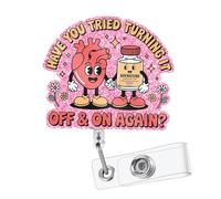 Funny Nurse Badge Reel Cute Heart Badge Reel Nursing Retractable, Pink Have You Tried Turning It Off & on Again Cardiac Id Card Holder with Clip for Medical Worker Doctor Psychiatry Nurse Gifts