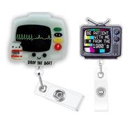 Funny Nurse Badge Reel Cute Nursing TV Badge Reel Retractable Be Patient with Me I'm from The 1900's Drop The Beat Id Card Holder with Clip for CNA Doctor Medical Worker Healthcare Nurse Gifts (2Pcs)