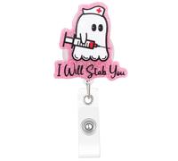 Funny Nurse Badge Reel, I Will Stab You Badge Holder with Retractable Clip, Cute Gifts for Nursing Student RN LPN CNA MA Medical Worker Teacher Doctor