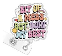 Funny Nurse Badge Reel, Rainbow Flower ID Bit of A Mess But Doing My Best, Badge Holder Retractable with Alligator Clip for Nursing School Student Hospital Worker, Mental Health Gifts