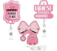Funny Nurse in Progress Badge Reel - 3Pcs Motivational Work Badge Holder with Retractable Clip,Pediatric Badge Buddy, RN LPN CNA Nursing Student Medical Worker Teacher ID Name Badge Clip Accessories