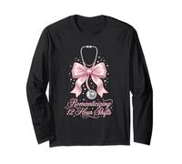 Funny Nurse Romanticizing 12 Hour Shift RN Coquette Pink Bow Long Sleeve T-Shirt