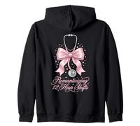 Funny Nurse Romanticizing 12 Hour Shift RN Coquette Pink Bow Zip Hoodie