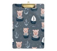 Funny Ocean Pig Gray Transparent clipboard Plastic for Homework Pediatric Size 9 x 12.5 Tablas para escribir